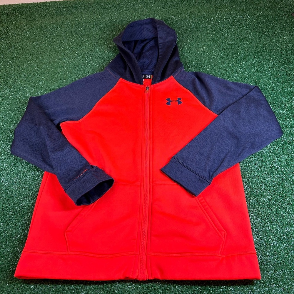Under Armour Storm Full Zip Hoodie Kids Youth Extra Large Red Navy Fleece